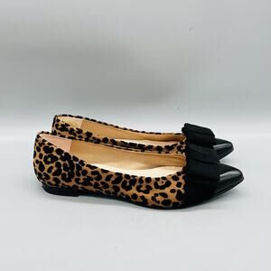 Nicky Hilton X French Sole Shoes Womens 8 Brown Leopard Ballet Flats Bow Cap Toe